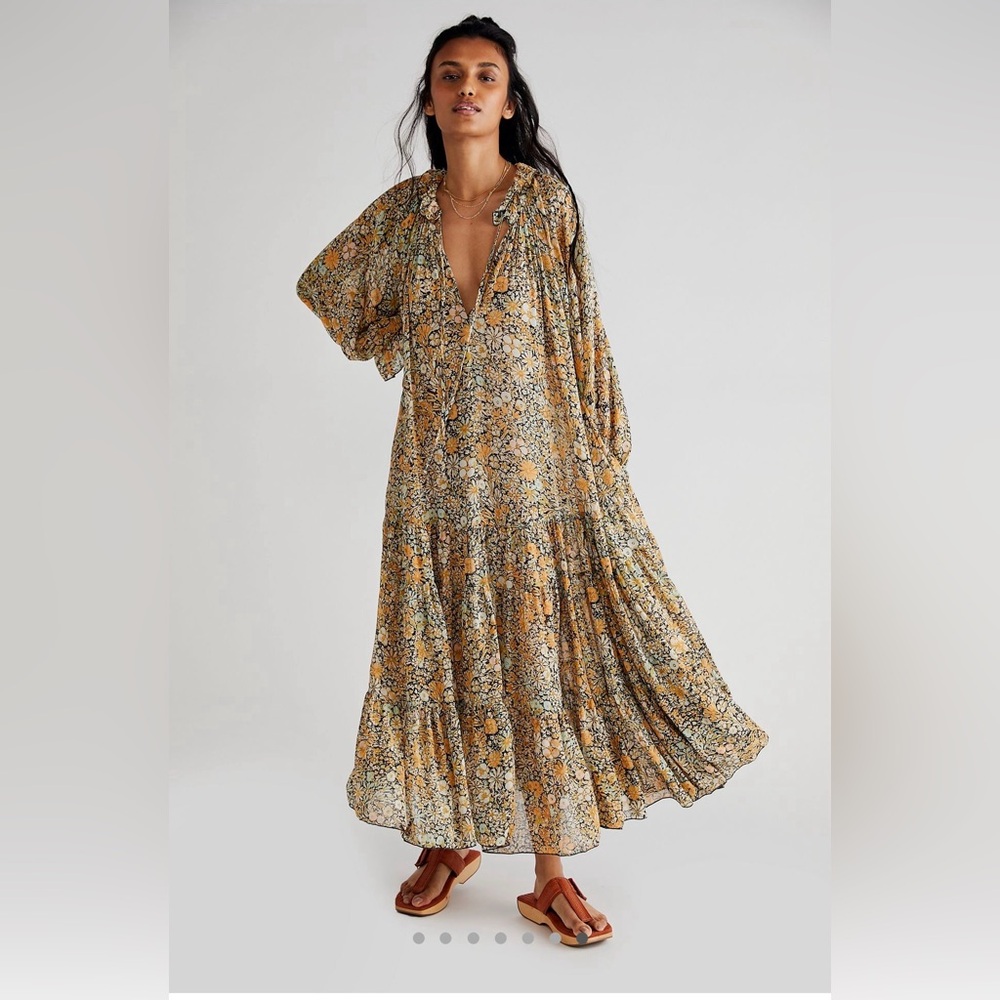 Free People Floral Maxi Dress - Mustard and Black